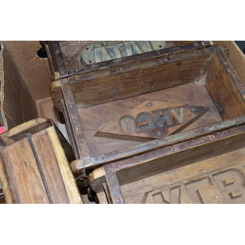 559 - A QUANTITY OF WOODEN BRICK MOULDS, assorted brickwork, all with initials to impress into tops of bri... 