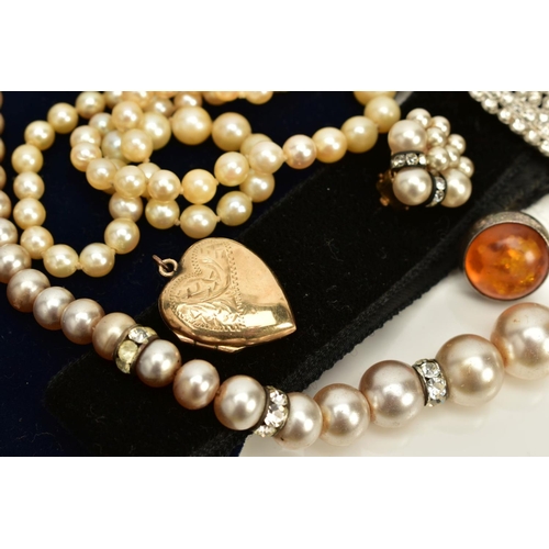 56 - A SMALL QUANTITY OF JEWELLERY, to include a graduated double strand cultured pearl necklace, fitted ... 