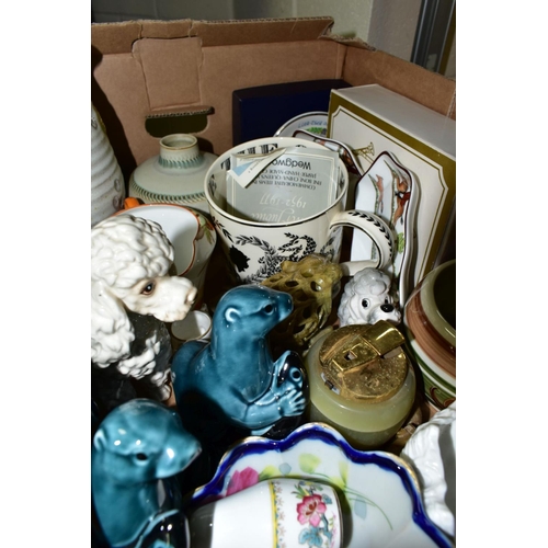 563 - FOUR BOXES AND LOOSE CERAMICS AND GLASSWARE, including a stoneware flagon, Midwinter Crocus pattern ... 