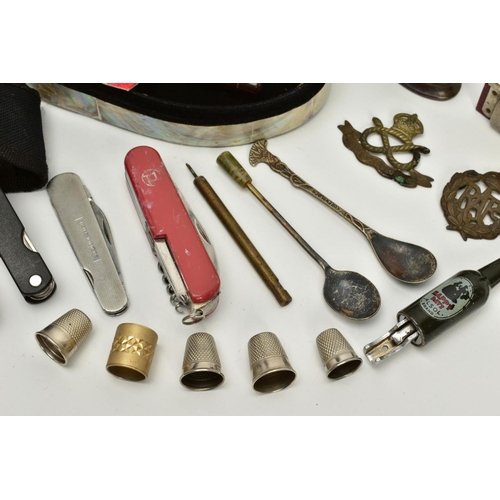 58 - A SELECTION OF MISCELLANEOUS ITEMS, to include a mother of pearl shell jewellery box and contents su... 