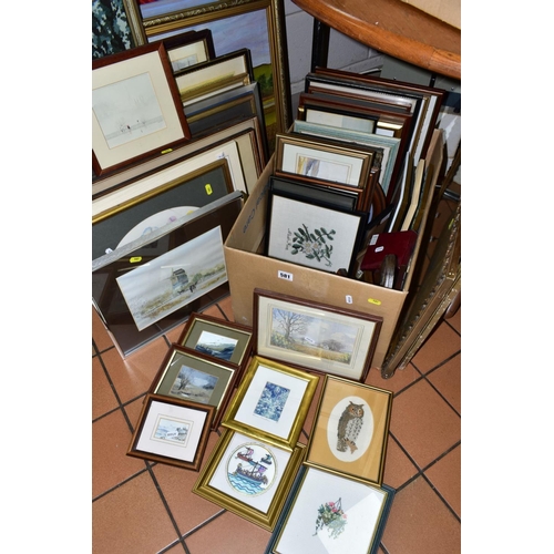 581 - PAINTINGS AND PRINTS ETC, to include watercolours by Vic Bowcott, Jack Elliot, K.C.Day, Colin Chebse... 