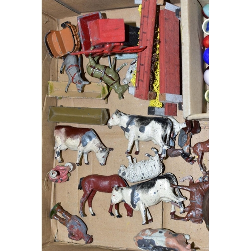 584 - A QUANTITY OF ASSORTED TOYS AND METALWARE, to include Charbens Donkey carts, another donkey cart, Br... 