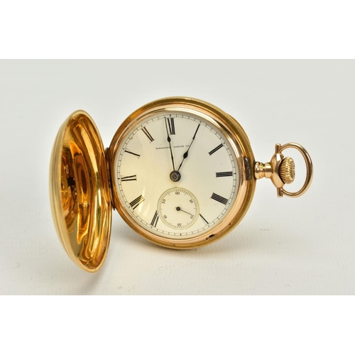 59 - A  FULL HUNTER POCKET WATCH, white dial, Roman numerals, dial signed 'Hampden Watch Co', blue hands,... 