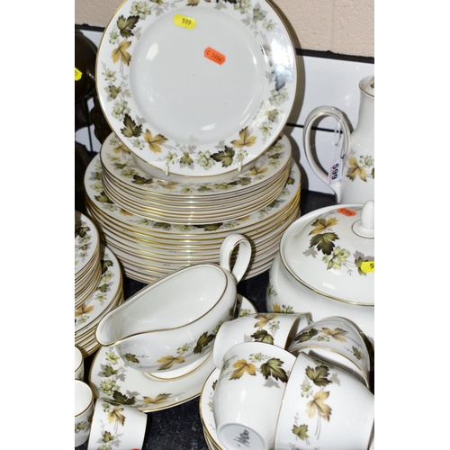 599 - A ROYAL DOULTON 'LARCHMONT' DINNER SERVICE to include tureens, tea and coffee pots, twin handled sou... 