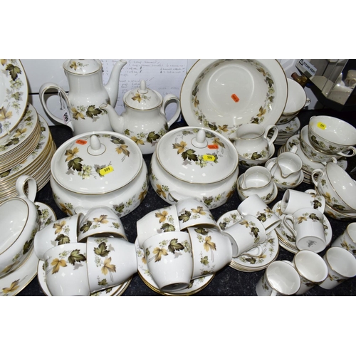 599 - A ROYAL DOULTON 'LARCHMONT' DINNER SERVICE to include tureens, tea and coffee pots, twin handled sou... 