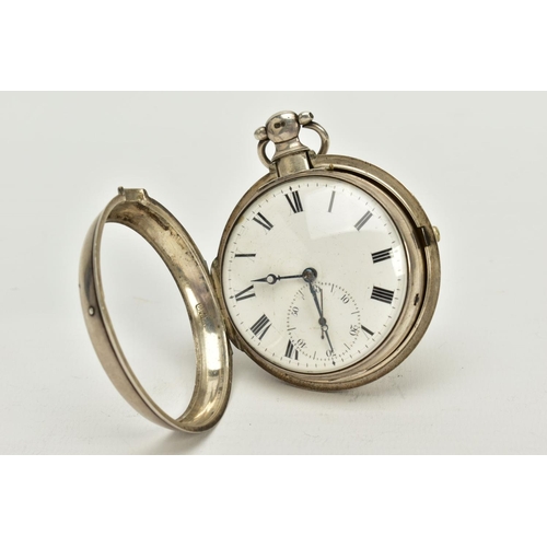 60 - A SILVER PAIR CASED THOMPSON POCKET WATCH, white dial, Roman numerals, blue hands, seconds subsidiar... 