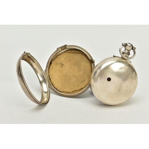 60 - A SILVER PAIR CASED THOMPSON POCKET WATCH, white dial, Roman numerals, blue hands, seconds subsidiar... 