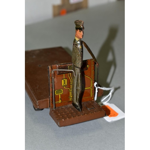 600 - A TIPP & CO TINPLATE CLOCKWORK STATION LUGGAGE TROLLEY, playworn condition, missing trunk, driver mi... 