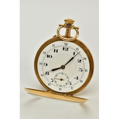 61 - AN OPEN FACED POCKET WATCH, white dial, Arabic numerals, seconds subsidiary dial at the six o'clock ... 