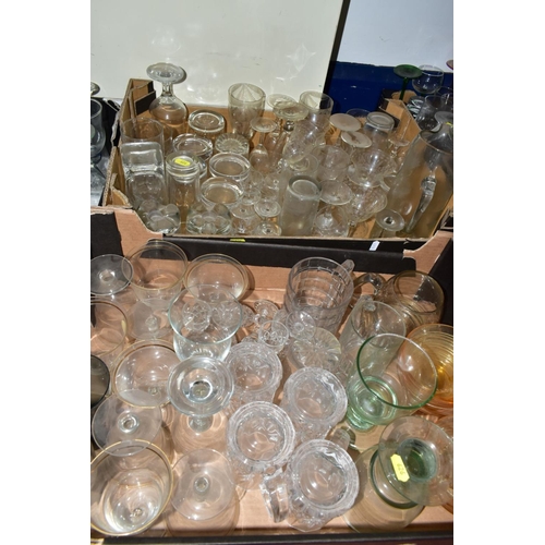 626 - EIGHT BOXES OF ASSORTED GLASSWARE to include recycled glass rummers, dessert dishes, wine glasses, w... 