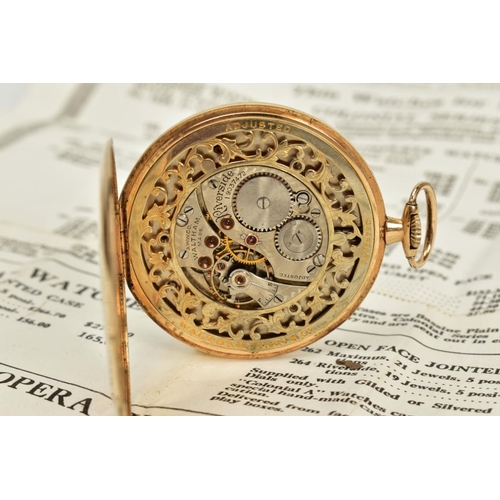 64 - AN OPEN-FACED WALTHAM OPERA POCKET WATCH, cream dial, Arabic numerals, seconds subsidiary above the ... 