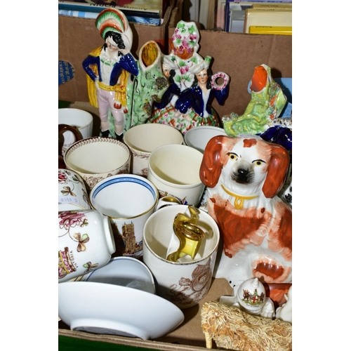 644 - A GROUP OF CERAMICS, to include crested wares, W H Goss lustre chamberstick, Royal commemorative mug... 