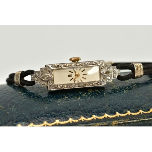 65 - A LADIES ART DECO DIAMOND DETAILED BEUECHE GIROD WRISTWATCH, the watch of rectangular form, cream di... 