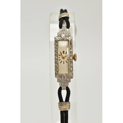 65 - A LADIES ART DECO DIAMOND DETAILED BEUECHE GIROD WRISTWATCH, the watch of rectangular form, cream di... 