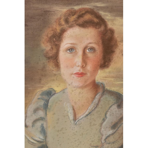 655 - A SEATED THREE QUARTER LENGTH PORTRAIT OF A FEMALE FIGURE, signed and dated George Kirton? 1937, pas... 