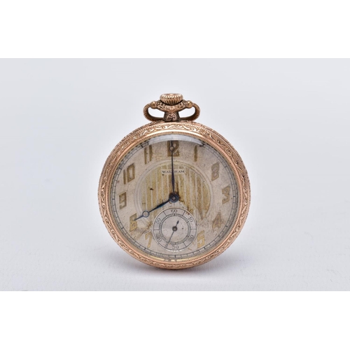 7 - AN OPEN-FACED WALTHAM POCKET WATCH, silver stripped design dial, Arabic numerals, blue hands, second... 