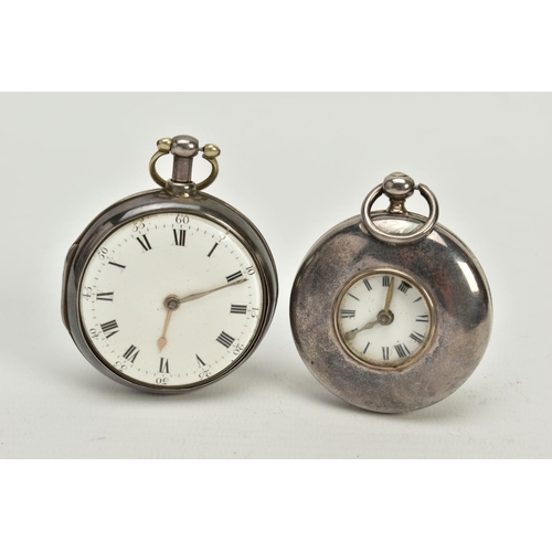 75 - A HALF HUNTER AND AN OPEN FACED POCKET WATCH, the half hunter, white dial, two Roman numeral dials, ... 