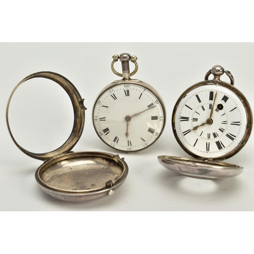 75 - A HALF HUNTER AND AN OPEN FACED POCKET WATCH, the half hunter, white dial, two Roman numeral dials, ... 