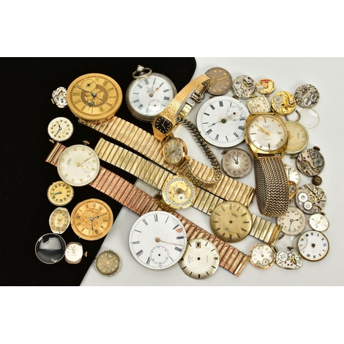 76 - A SELECTION OF WRISTWATCHES, MOVEMENTS, PARTS AND A POCKET WATCH, to include a gents stainless steel... 