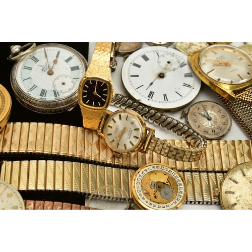 76 - A SELECTION OF WRISTWATCHES, MOVEMENTS, PARTS AND A POCKET WATCH, to include a gents stainless steel... 