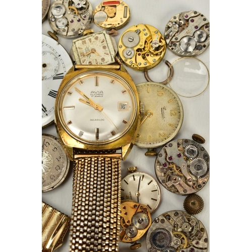 76 - A SELECTION OF WRISTWATCHES, MOVEMENTS, PARTS AND A POCKET WATCH, to include a gents stainless steel... 