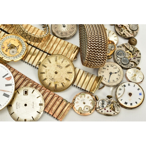 76 - A SELECTION OF WRISTWATCHES, MOVEMENTS, PARTS AND A POCKET WATCH, to include a gents stainless steel... 