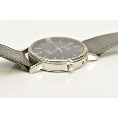 77 - TWO OMEGA DE VILLE QUARTZ WRISTWATCHES, the first with a cushion case, discoloured and worn cream di... 