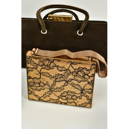 81 - TWO EVENING BAGS, A CASED COSMETIC SET AND A WATERMAN PEN, to include a ladies brown outer covered m... 