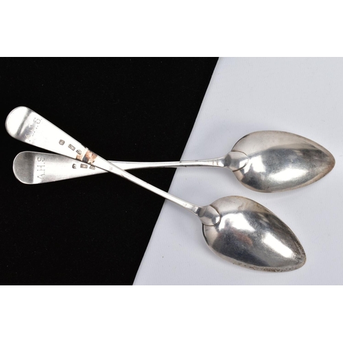 29 - TWO SILVER TABLESPOONS, each of plain design, engraved 'Grip fast' to the handle, with the initials ... 