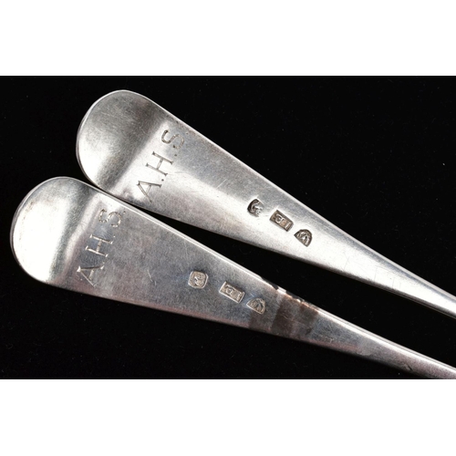 29 - TWO SILVER TABLESPOONS, each of plain design, engraved 'Grip fast' to the handle, with the initials ... 