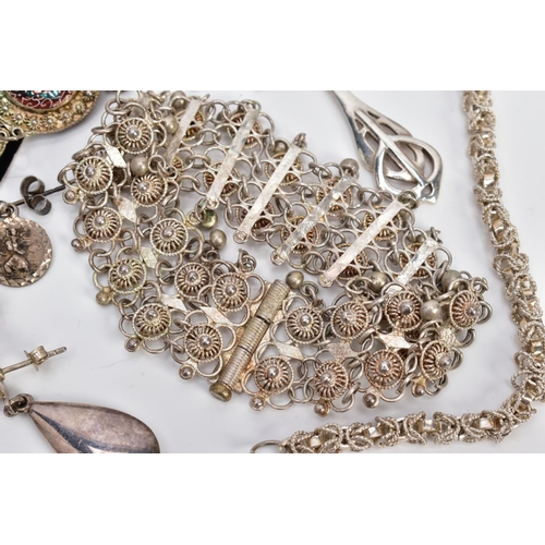 3 - A SELECTION OF JEWELLERY, to include a pair of plain polished drop earrings, stamped 925, two white ... 