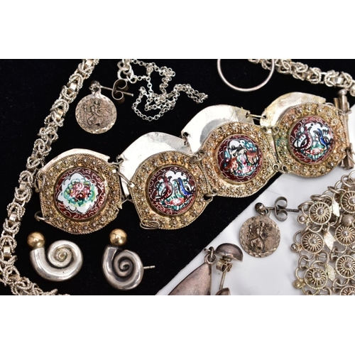 3 - A SELECTION OF JEWELLERY, to include a pair of plain polished drop earrings, stamped 925, two white ... 