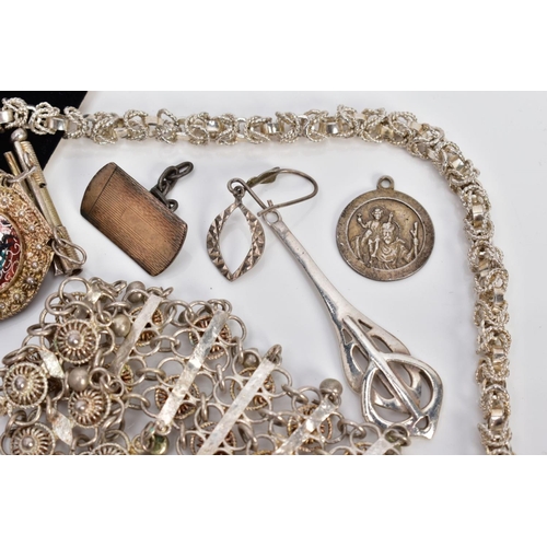 3 - A SELECTION OF JEWELLERY, to include a pair of plain polished drop earrings, stamped 925, two white ... 