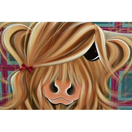 303 - JENNIFER HOGWOOD (BRITISH 1980) 'TARTAN LOVE' Highland Cow against a tartan background, signed lower... 