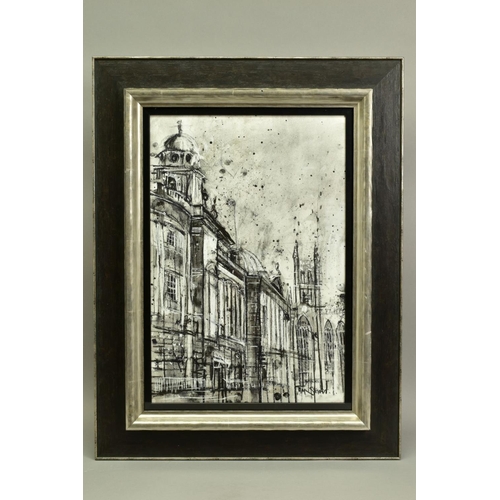 309 - TIM STEWARD (BRITISH CONTEMPORARY) 'HIGH STREET BATH' a cityscape in monochrome, signed bottom right... 