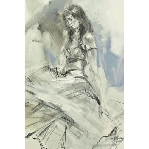 322 - ANNA RAZUMOVSKAYA (RUSSIAN CONTEMPORARY) 'NIGHT FIRE' a portrait study of a female figure, signed bo... 