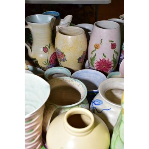 436 - TWO BOXES OF RADFORD POTTERY VASES, WALL POCKETS, EWERS AND BASKETS, various design including floral... 