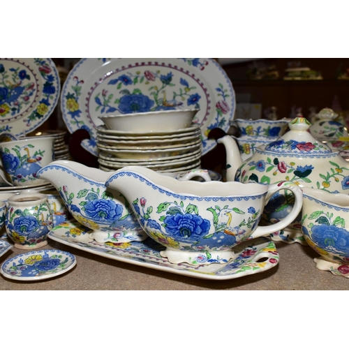 443 - A QUANTITY OF MASONS REGENCY PATTERN DINNER AND TEA WARES, including an oval meat platter, an open s... 