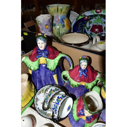 446 - TWO MID 20TH CENTURY VALLAURIS POTTERY ELONGATED DISHES AND TWO BOXES OF ASSORTED CERAMICS, the two ... 