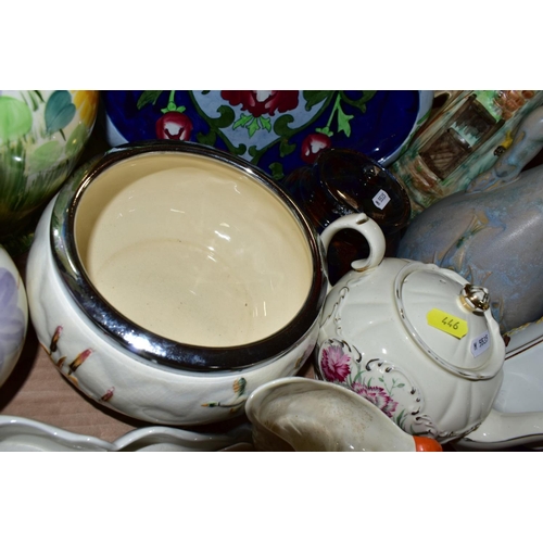 446 - TWO MID 20TH CENTURY VALLAURIS POTTERY ELONGATED DISHES AND TWO BOXES OF ASSORTED CERAMICS, the two ... 