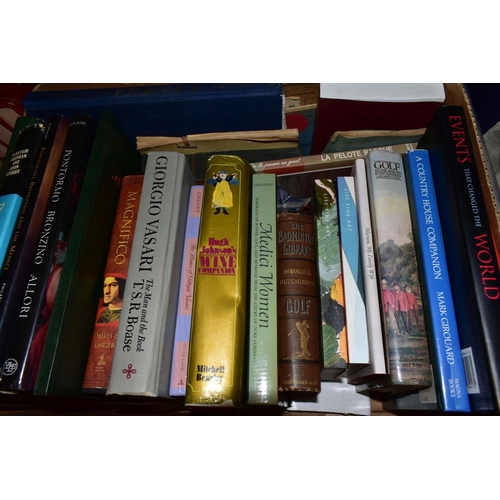 450 - FOUR BOXES OF BOOKS AND A BOX OF ORDNANCE SURVEY MAPS, books include Old Master art interest, The Na... 