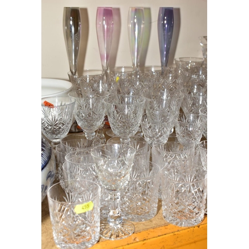 455 - A COLLECTION OF CUT GLASS DRINKING GLASSES, including tall Waterford Crystal wine glasses, including... 