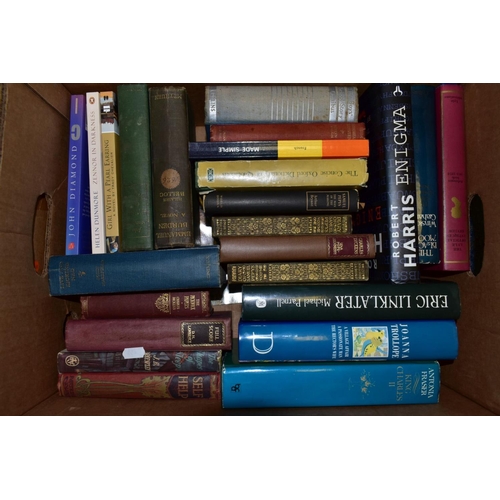 459 - FIVE BOXES OF BOOKS, including novels, reference for antiques, gardening, comedy, etc (5 boxes)