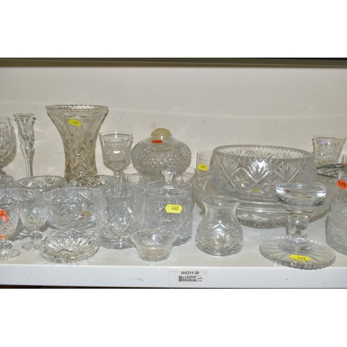 462 - A QUANTITY OF CUT GLASS, including a set of four Waterford Crystal brandy glasses, a Galway candle h... 