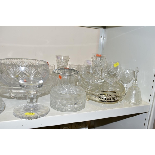 462 - A QUANTITY OF CUT GLASS, including a set of four Waterford Crystal brandy glasses, a Galway candle h... 