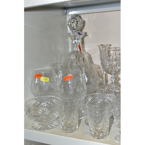 462 - A QUANTITY OF CUT GLASS, including a set of four Waterford Crystal brandy glasses, a Galway candle h... 