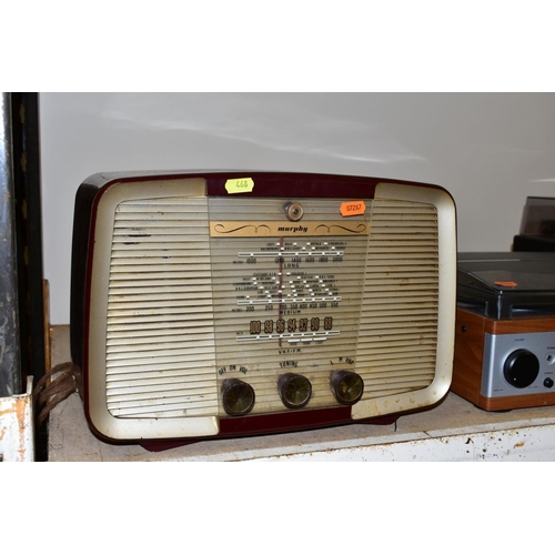 468 - A MURPHY RADIO IN BROWN BAKERLITE CASE, Type A372, a Derens turntable radio and a Teac stereo casset... 