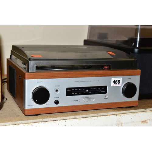 468 - A MURPHY RADIO IN BROWN BAKERLITE CASE, Type A372, a Derens turntable radio and a Teac stereo casset... 