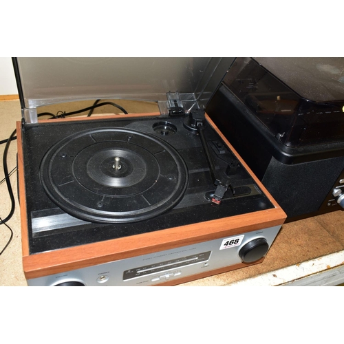 468 - A MURPHY RADIO IN BROWN BAKERLITE CASE, Type A372, a Derens turntable radio and a Teac stereo casset... 