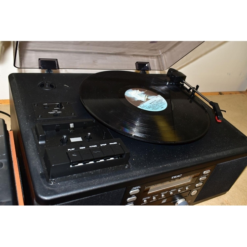 468 - A MURPHY RADIO IN BROWN BAKERLITE CASE, Type A372, a Derens turntable radio and a Teac stereo casset... 